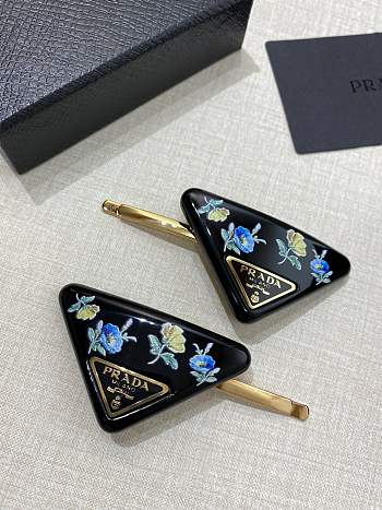 Prada Floral Print Hair Clips Black (set of two) 