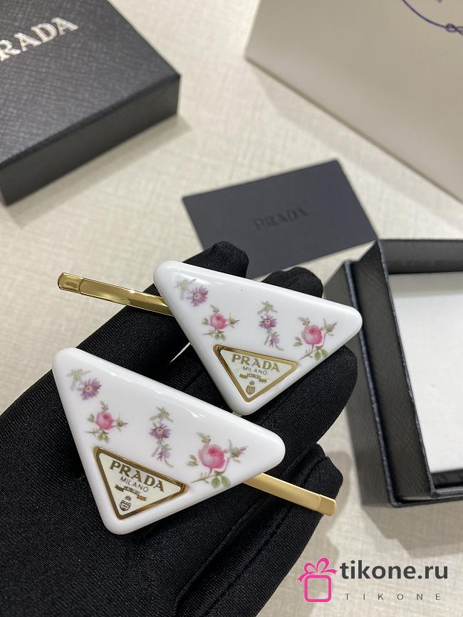 Prada Floral Print Hair Clips White (set of two)  - 1