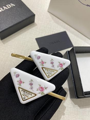 Prada Floral Print Hair Clips White (set of two) 
