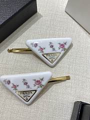 Prada Floral Print Hair Clips White (set of two)  - 5