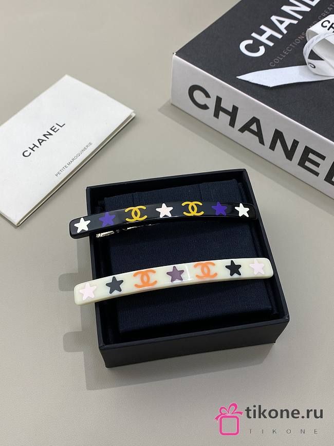 Chanel Narrow Black/ White Resin Star Barrette - 1