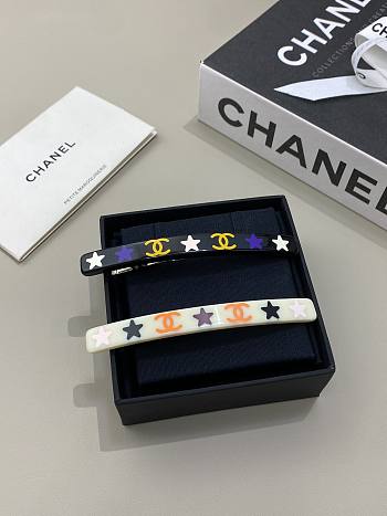 Chanel Narrow Black/ White Resin Star Barrette