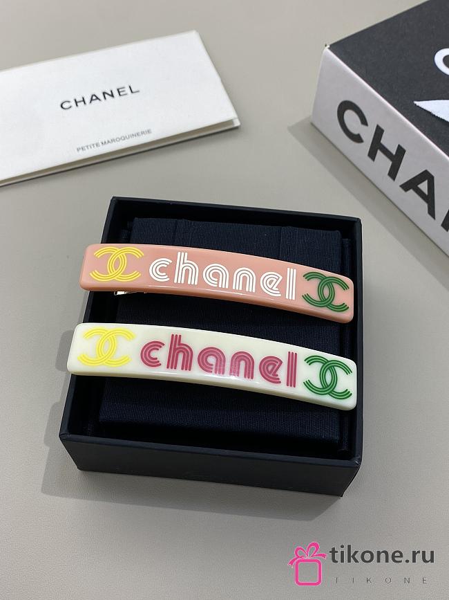 Chanel Narrow Pink/ White Resin Barrette - 1