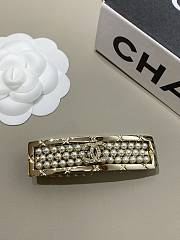 Chanel Gold Full Diamond Double C Pearl Handmade Hairpin - 5