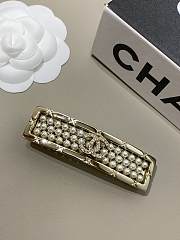 Chanel Gold Full Diamond Double C Pearl Handmade Hairpin - 2