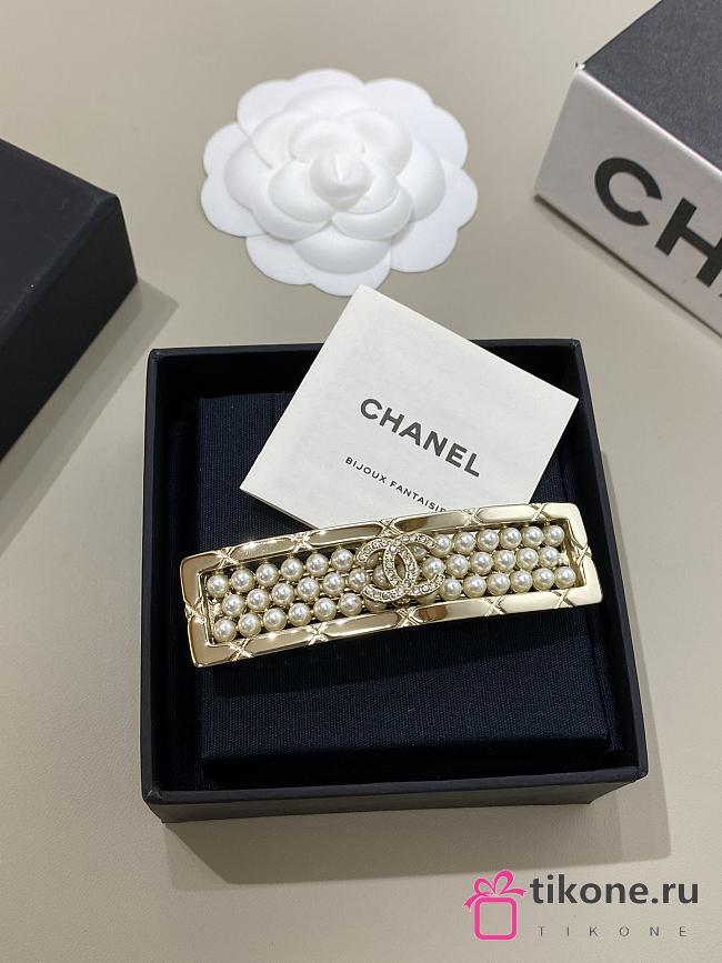 Chanel Gold Full Diamond Double C Pearl Handmade Hairpin - 1