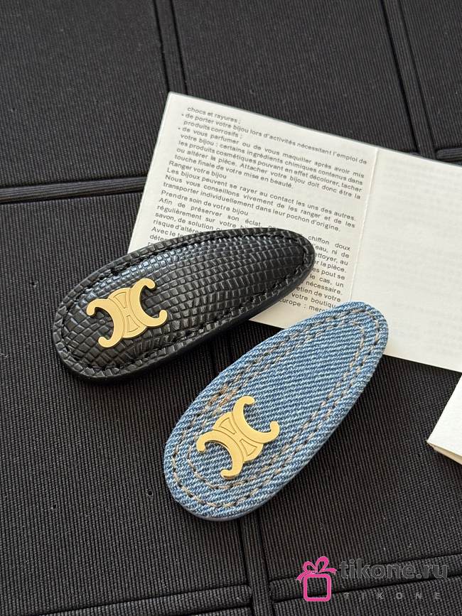 Celine Snap Hair Clip Black/ Denim Blue - 1