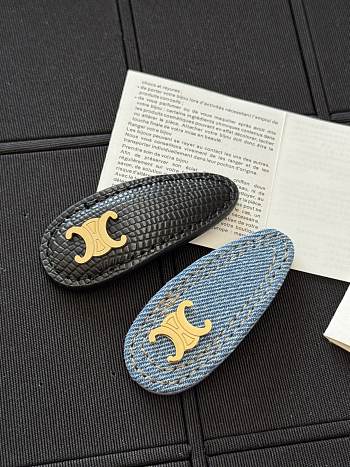 Celine Snap Hair Clip Black/ Denim Blue
