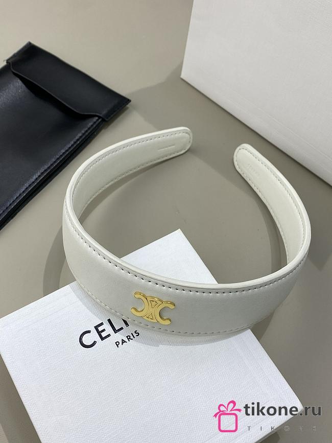 Celine Headband in Calfskin and Brass with Gold Finish White - 1
