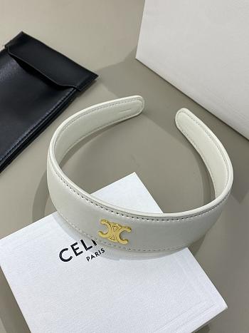 Celine Headband in Calfskin and Brass with Gold Finish White