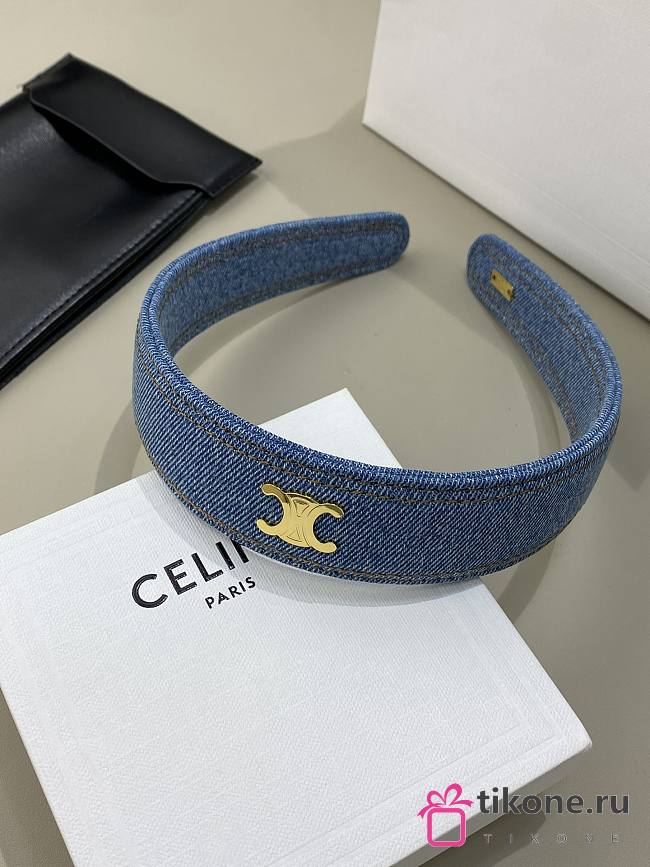 Celine Headband in Denim Brass with Gold Finish Blue - 1