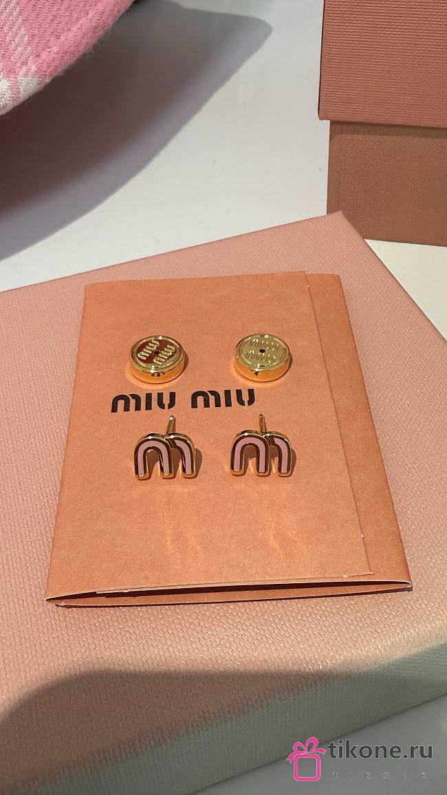 Miumiu Enameled Gold Metal Earrings Pink - 1