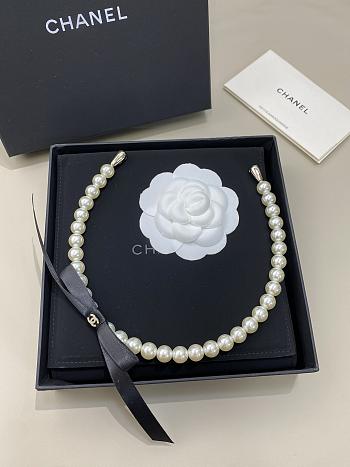 Chanel Headband Pearl Metallic & Satin Pearl White Gold & Black