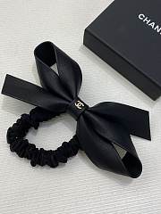 Chanel Hair Tie With Ribbon Leather Black - 6