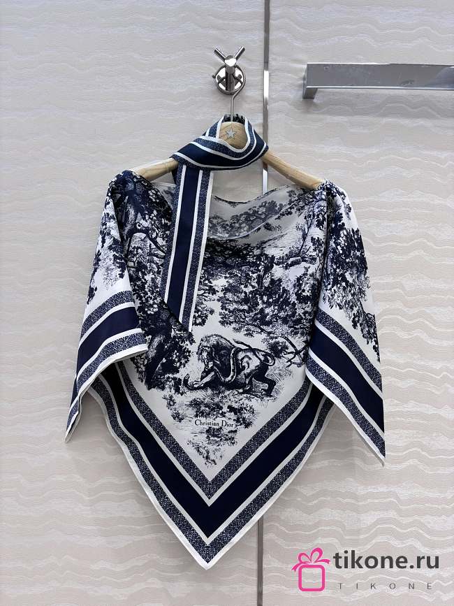 Dior Toile de Jouy Sauvage Dior Silk Top Ecru and Navy Blue Silk Twill - 1