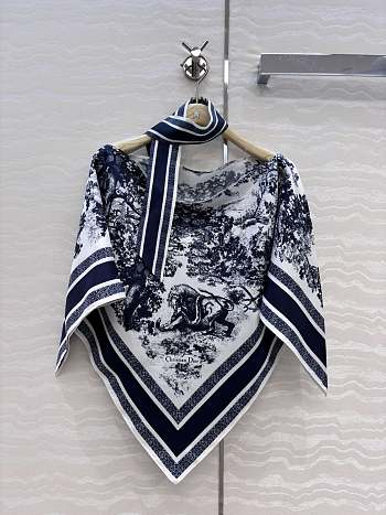 Dior Toile de Jouy Sauvage Dior Silk Top Ecru and Navy Blue Silk Twill
