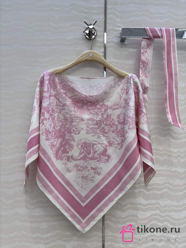 Dior Toile de Jouy Sauvage Dior Silk Top White and Candy Pink Silk Twill - 1