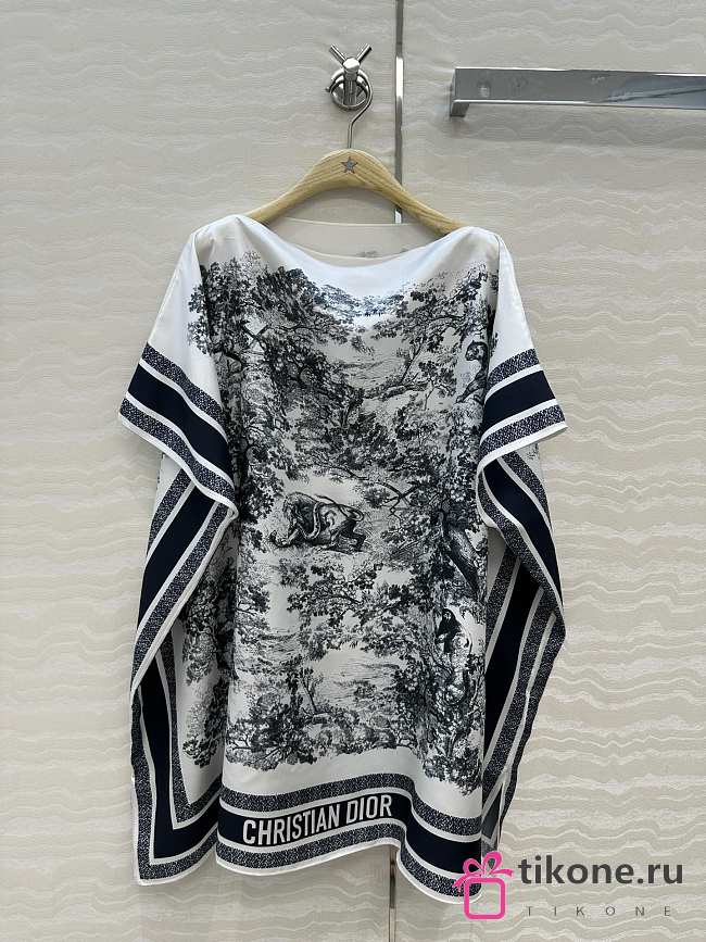 Dioriviera Toile de Jouy Sauvage Dior Silk Top White and Navy Blue Silk Twill  - 1