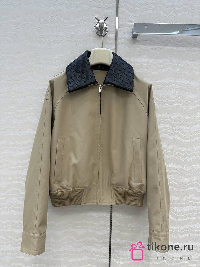 Bottega Veneta Fluid Cotton Twill Intrecciato Collar Blouson in Beige  - 1
