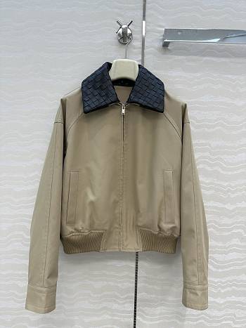 Bottega Veneta Fluid Cotton Twill Intrecciato Collar Blouson in Beige 