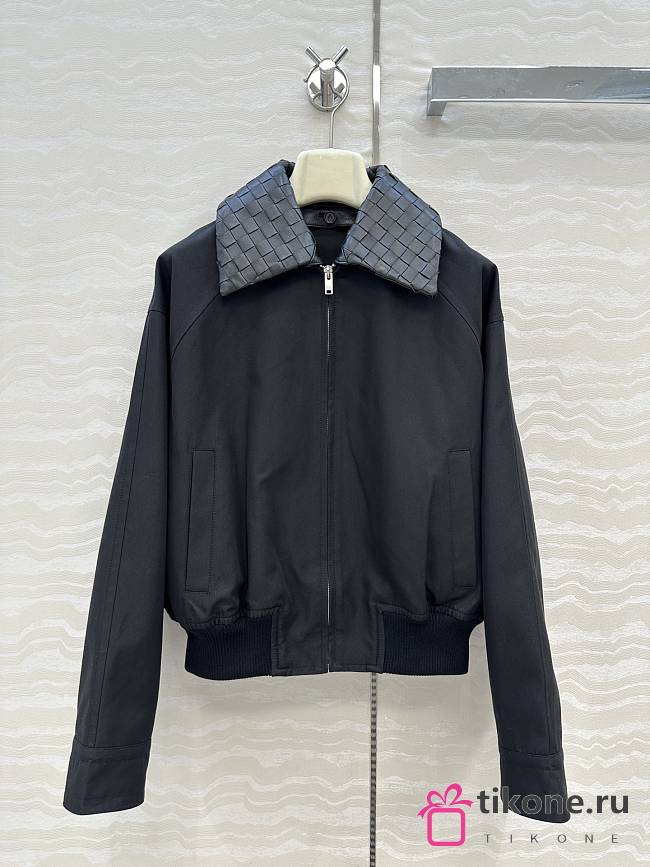 Bottega Veneta Fluid Cotton Twill Intrecciato Collar Blouson in Black - 1