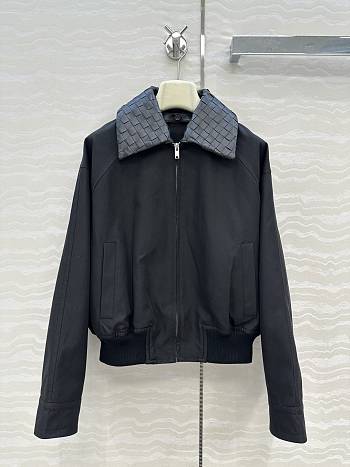 Bottega Veneta Fluid Cotton Twill Intrecciato Collar Blouson in Black