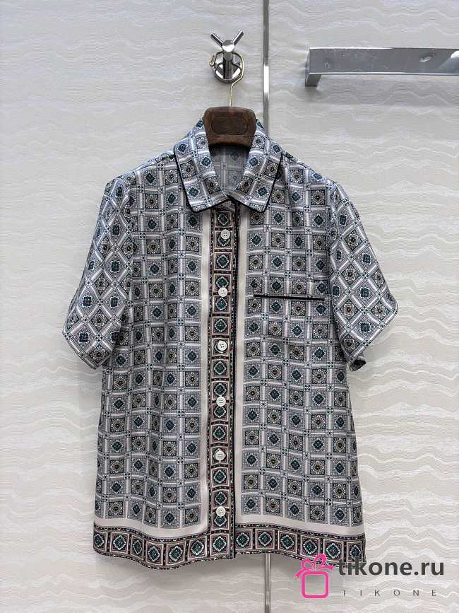 Loro Piana Angelina Shirt Silk Ivory Green Red  - 1
