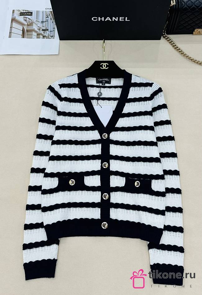 Chanel Striped Knitted Cardigan - 1