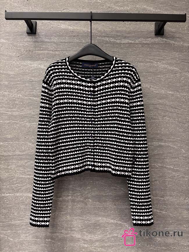 LV Scallop Stripe Cardigan Black  - 1