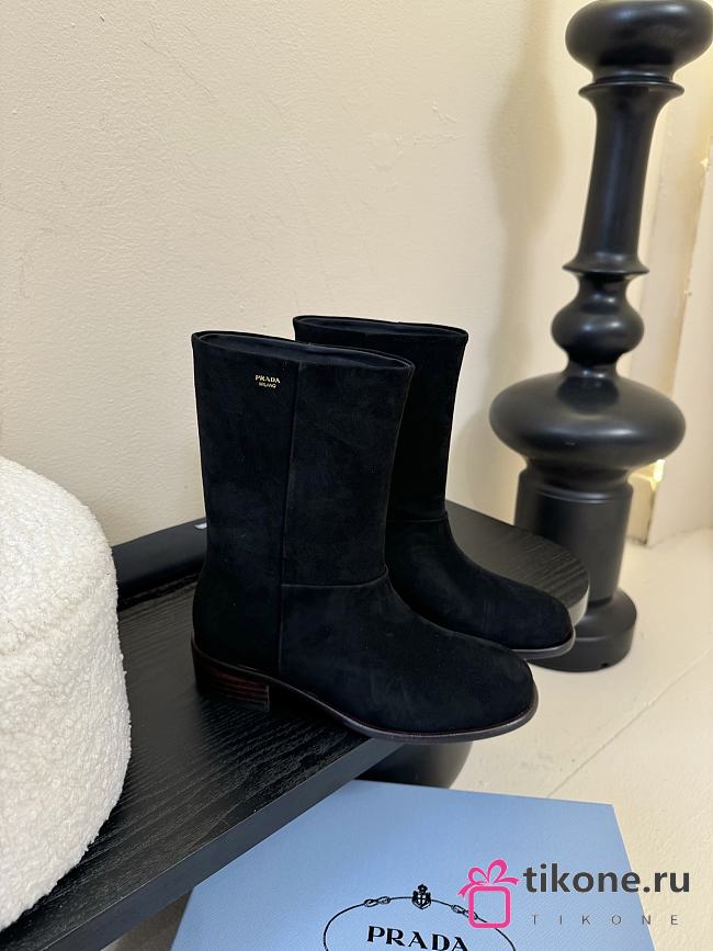 Prada Logo Ankle Boots Suede in Black - 1