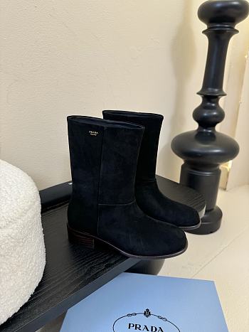 Prada Logo Ankle Boots Suede in Black