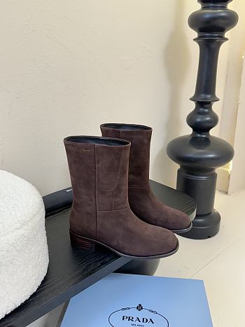 Prada Logo Ankle Boots Suede in Brown