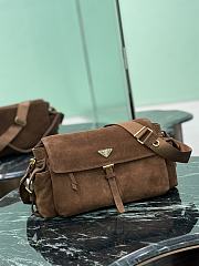 Prada Explore Large Suede Shoulder Bag With Flap Brown 1BD391 - 37.5x19x12cm - 2