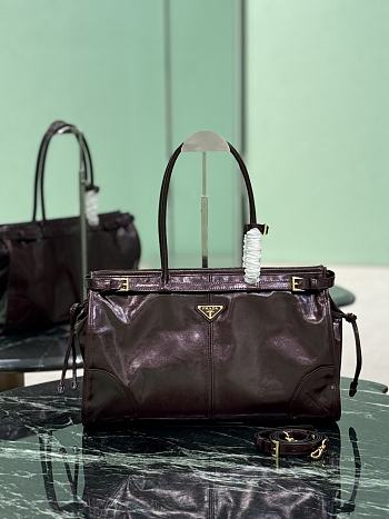 Prada Bonnie Large Leather Handbag 1BA433 Burgundy - 38x24x12cm