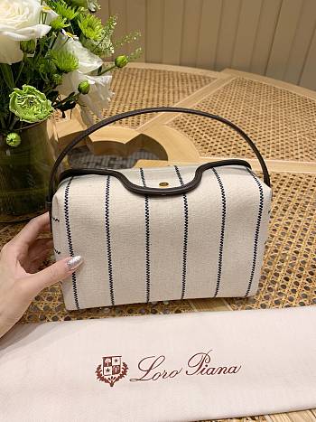 Loro Piana Travel Pouch Cotton Blue/Ecru/Dark Chocolate/Sun Gold - 22x7.5x15cm
