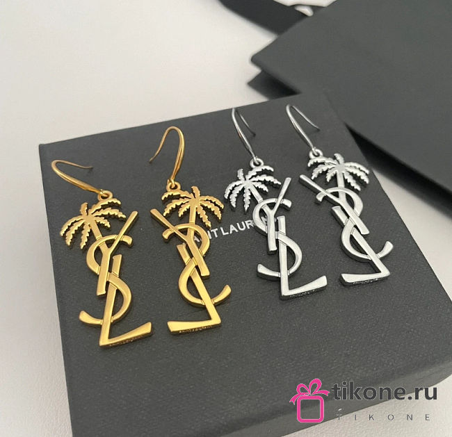 YSL Cassandre Palm Tree Earrings in Gold  - 1