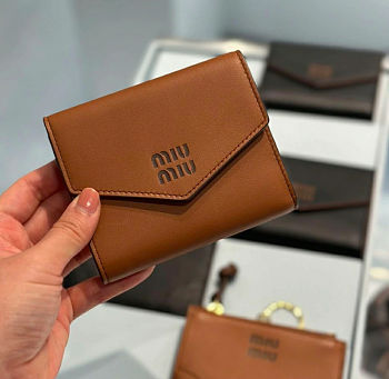 Miumiu Small Leather Wallet Cognac Palisander - 11.2x9cm