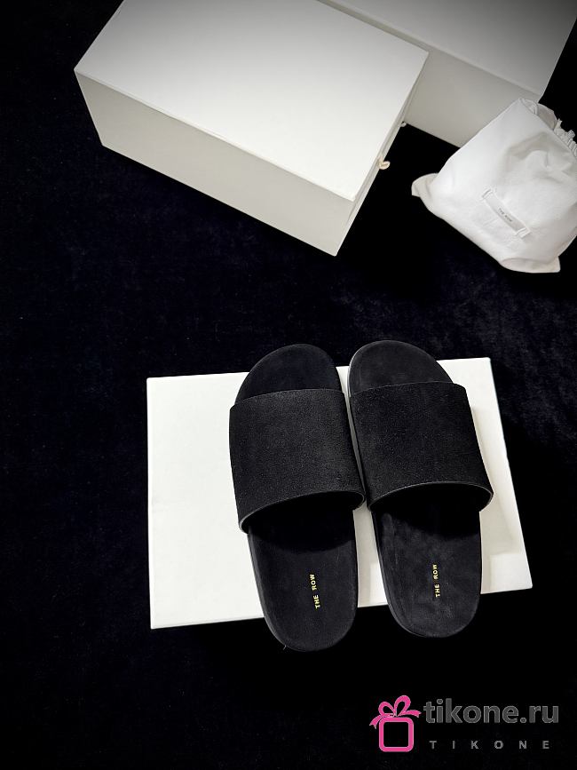 The Row Hugh Slide Black in Suede  - 1
