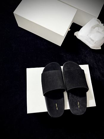 The Row Hugh Slide Black in Suede 