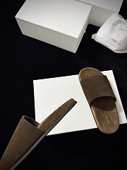 The Row Hugh Slide Brown in Suede  - 2