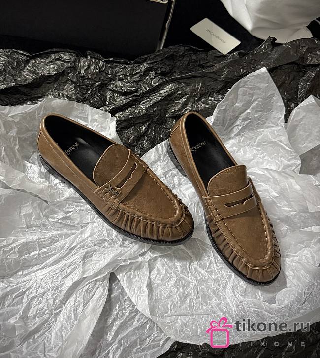 YSL Le Loafer Supple In Smooth Khaki - 1