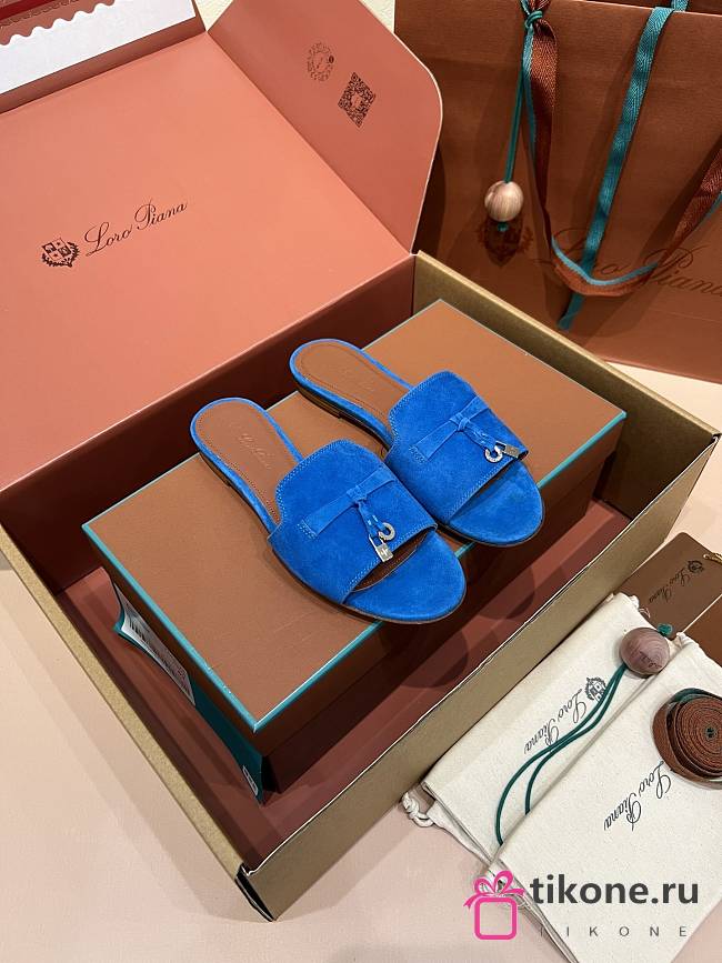 Loro Piana Summer Charms Sandal Suede Goatskin Blue - 1