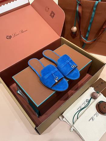Loro Piana Summer Charms Sandal Suede Goatskin Blue