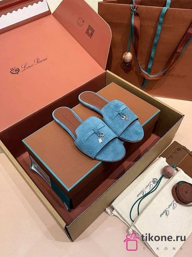 Loro Piana Summer Charms Sandal Suede Goatskin Light Blue - 1