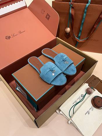 Loro Piana Summer Charms Sandal Suede Goatskin Light Blue