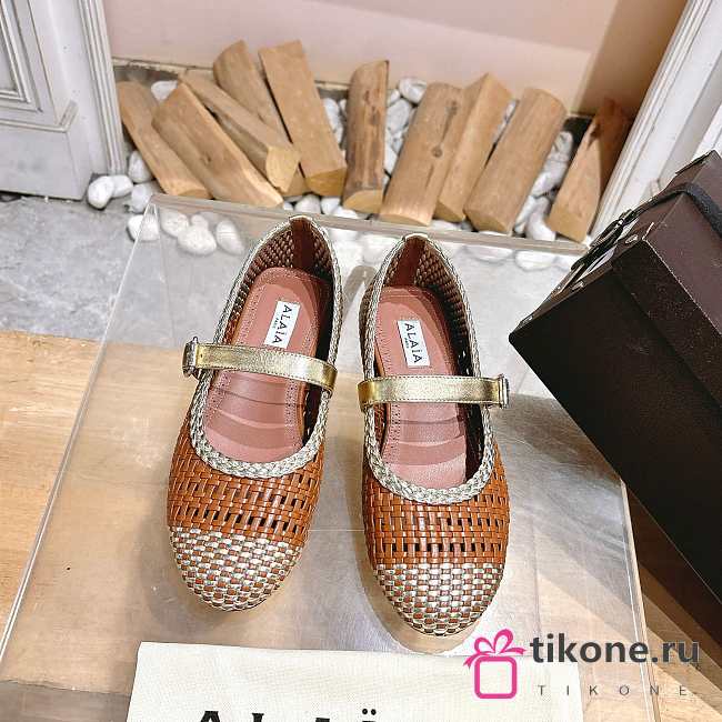 Alaia Ballet Flats In Knitted Lurex Gold - Brown - 1
