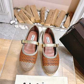 Alaia Ballet Flats In Knitted Lurex Gold - Brown