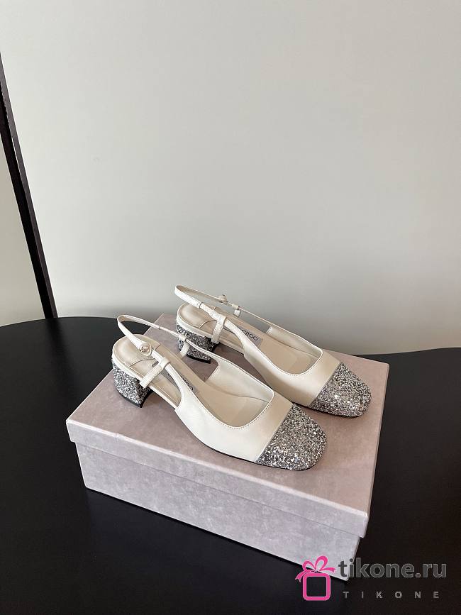 Jimmy Choo Elisa Sling Back 45 Silver/Latte Glitter Leather Pumps - 1