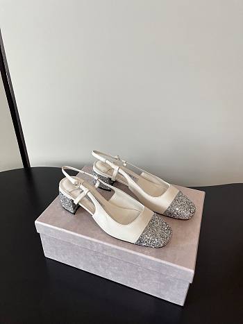 Jimmy Choo Elisa Sling Back 45 Silver/Latte Glitter Leather Pumps