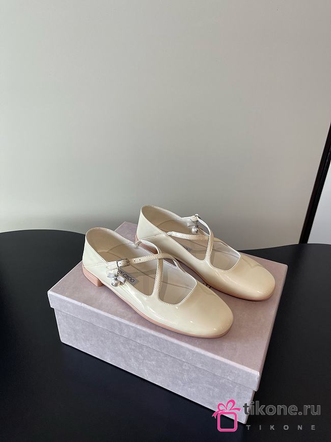 Jimmy Choo Eleri Ballerina White Patent Leather Ballerina Pump with Pearl Charm - 1